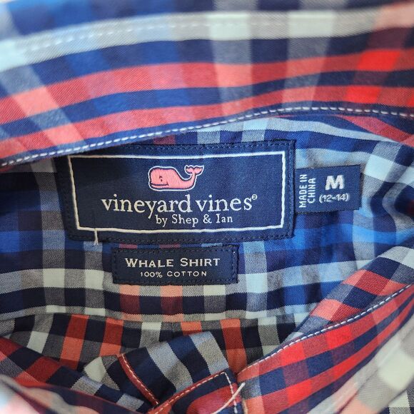 Vineyard Vines boys Whale shirt button down red blue white size M 12-14 - Picture 2 of 10
